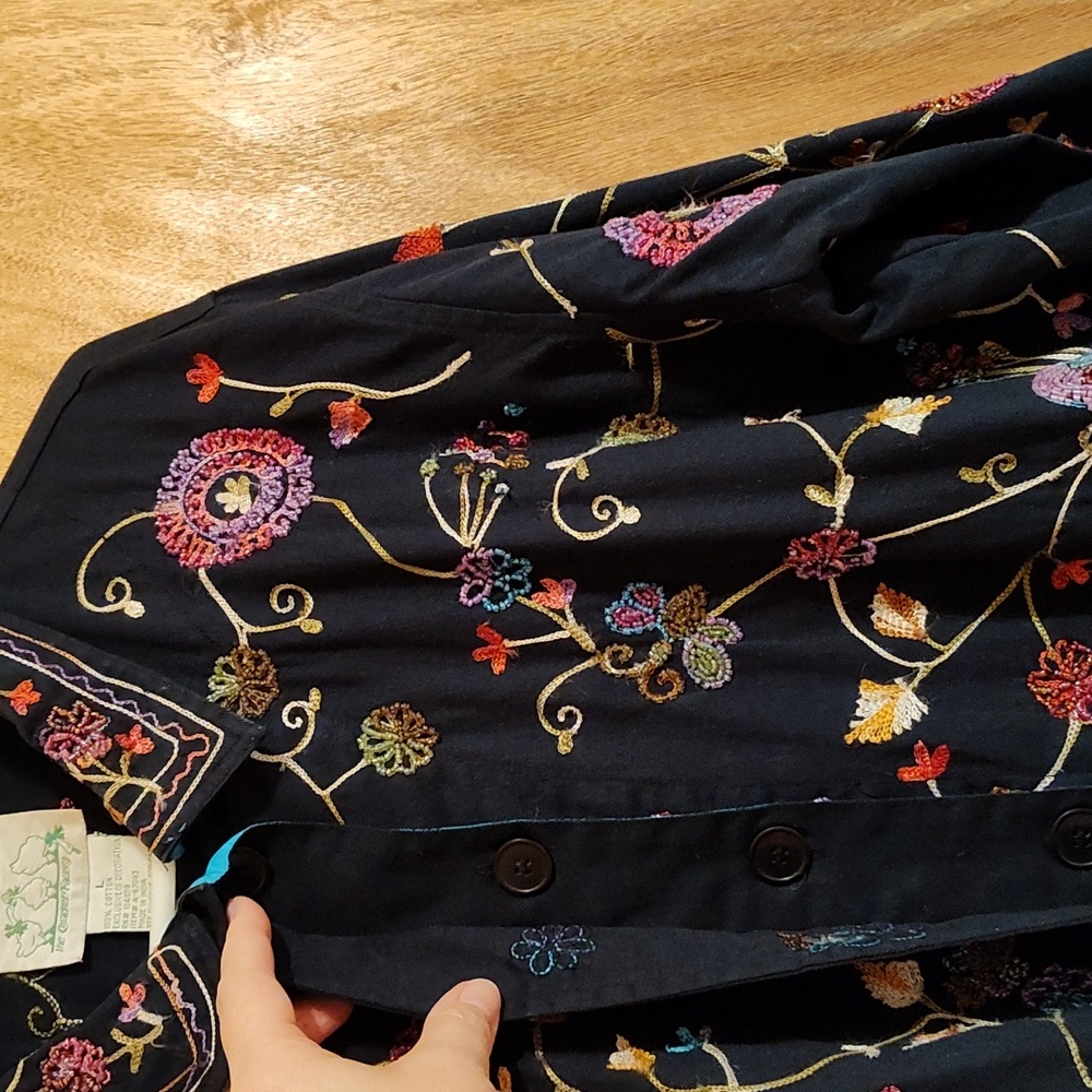 Stunning Quacker Factory Beaded Shacket Navy Embroidery Butterfly Cotton India L - Picture 5 of 16